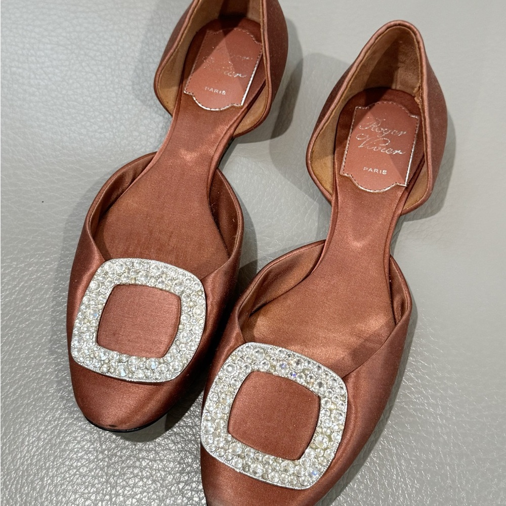 Roger vivier satin pink ballet flat rhinestone